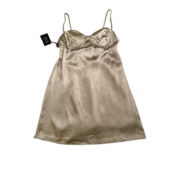 Area Stars Women’s Satin Spaghetti Strap Short Bra Mini Dress Sz L Taupe Silver - Picture 5 of 8